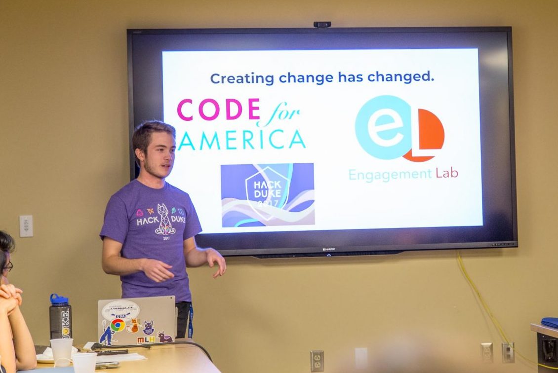 student presenting in a classroom