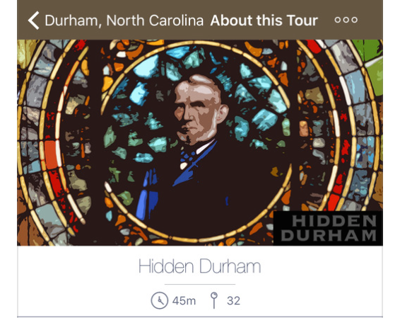 screenshot from hidden durham tour featuring stained glass image