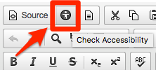 A screenshot of the CK Editor window in Sakai, with the location of the "accessibility checker" button.