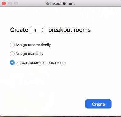 breakout room set up in Zoom (automatic, manual or choose room)