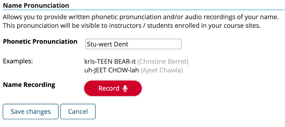 Example of user typing in phonetic pronunciation of their name.