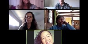 Screenshot of five people in a Zoom meeting.