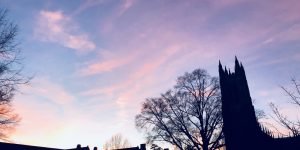 Duke chapel at sunset