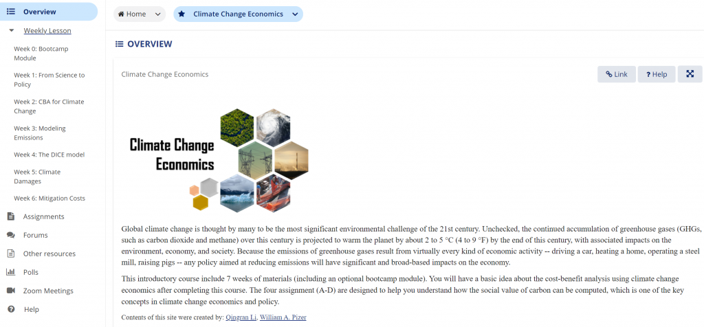 Sakai Climate change Course screenshot