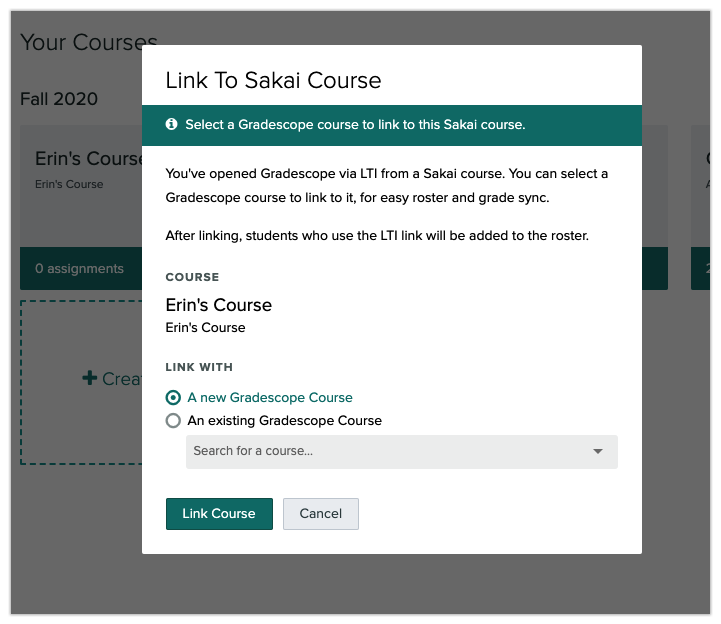 Link to Sakai course