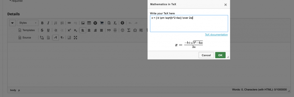 Sakai editor in Conversations with LaTex