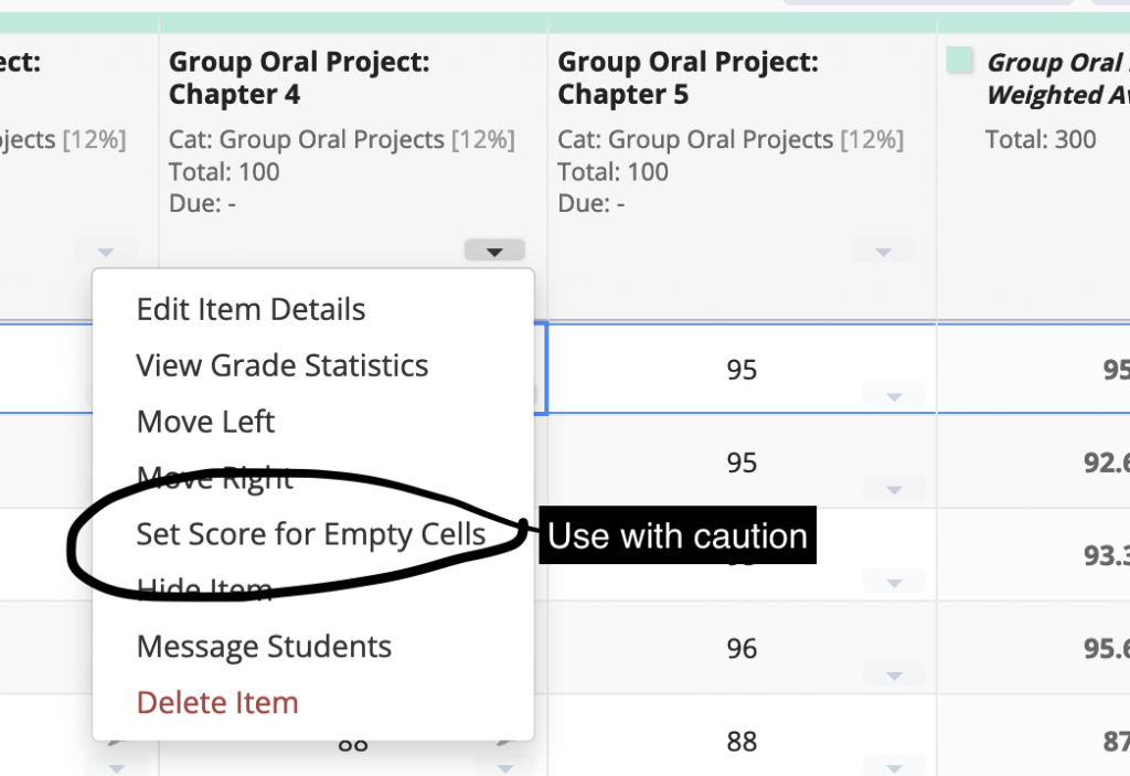 pop-up to set score for empty cells