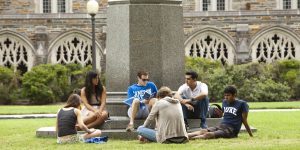 Group of Duke students sitting outside